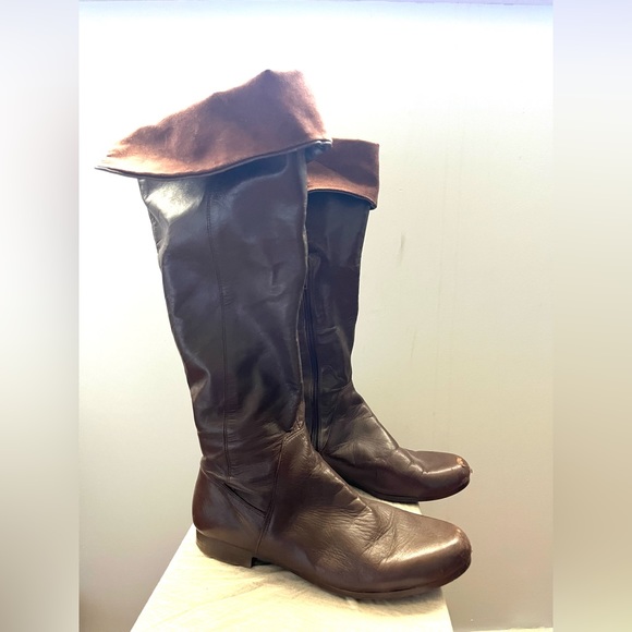 Vintage 90 Style faux Leather Pull On Tall Boots with Ankle Zipper - Picture 2 of 7